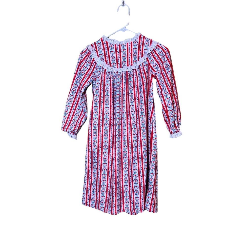 Lanz of Salzburg Girls Nightgown Red White Floral‎ Stripe Lace Size 4/5
